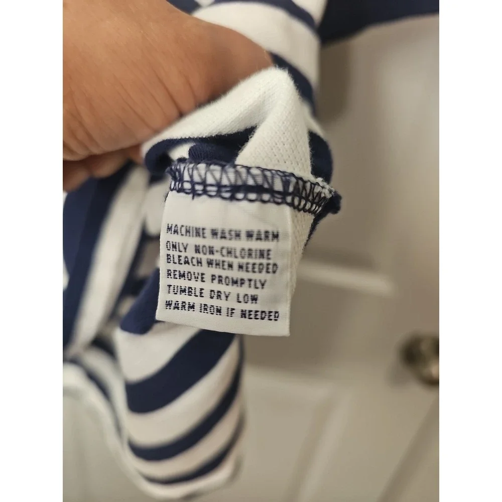 VTG 90s Polo Ralph Lauren Striped‎ Shirt Mens Navy White Crest Embroidered Sz L